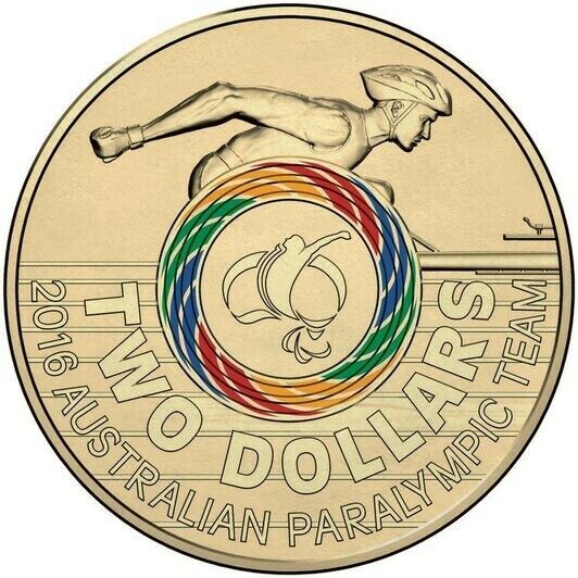 2016 $2 two dollar Paralympics Multi-Coloured coin - Low mintage - CIRCULATED