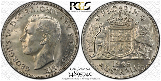 1945(m) PCGS Australian Florin MS63 pre-decimal sliver coin - UNCIRCULATED