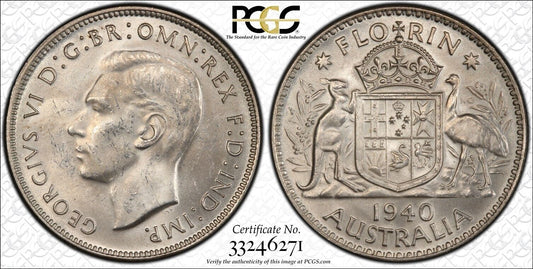 1940(m) PCGS Australian Florin MS62 pre-decimal sliver coin - UNCIRCULATED