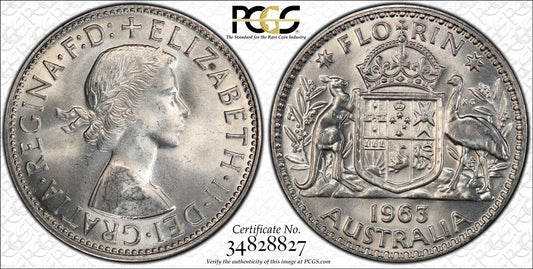 1963(m) PCGS Australian Florin MS65 pre-decimal sliver coin - GEM UNCIRCULATED