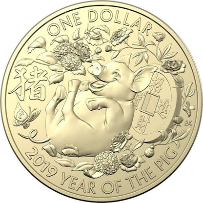 2019 Year of the Pig One Dollar ($1) Uncirculated Australian Decimal Three Coin Set