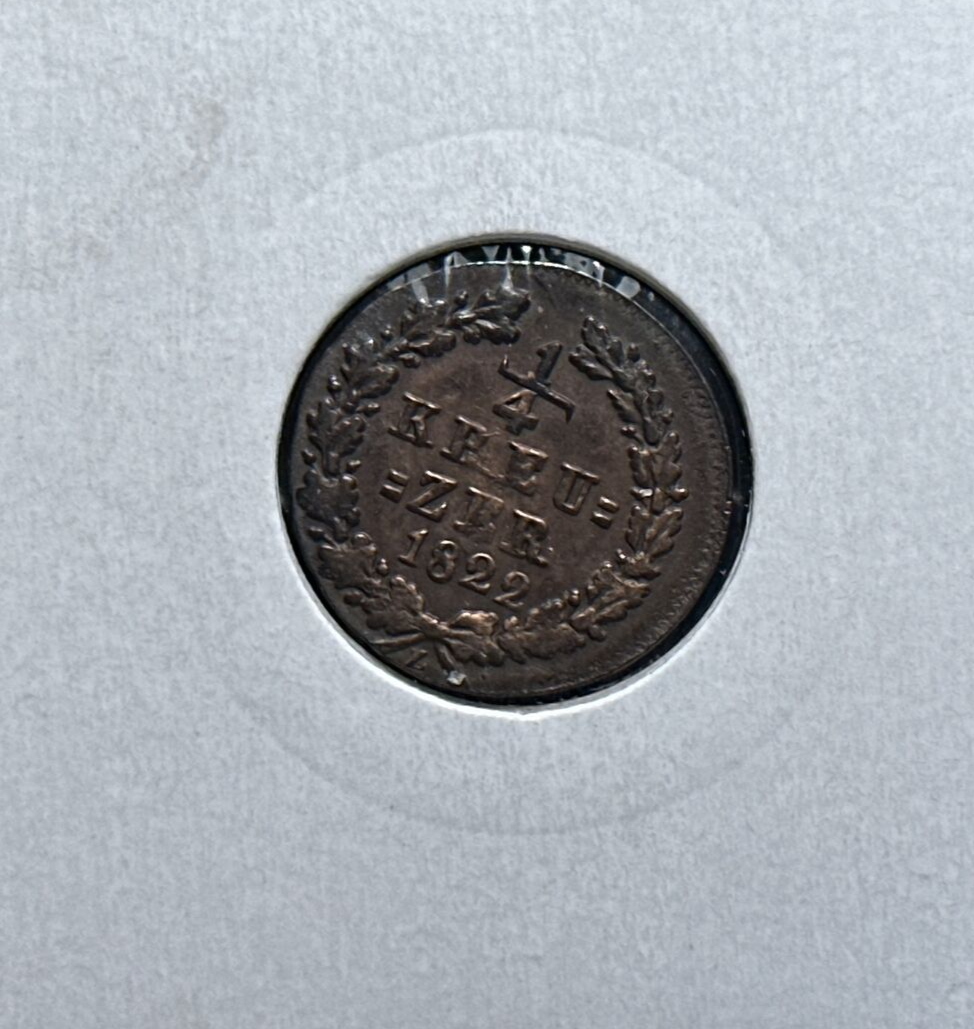 1822 German States NASSAU Wilhelm 1/4 Kreuzer KM# 9