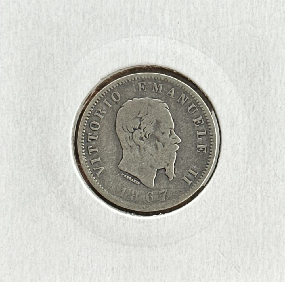 1867 Italy 1 Lira KM# 5.1a Silver Coin - RARE