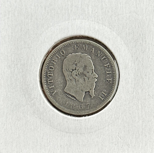 1867 Italy Lira KM# 5.1a Silver Coin - RARE