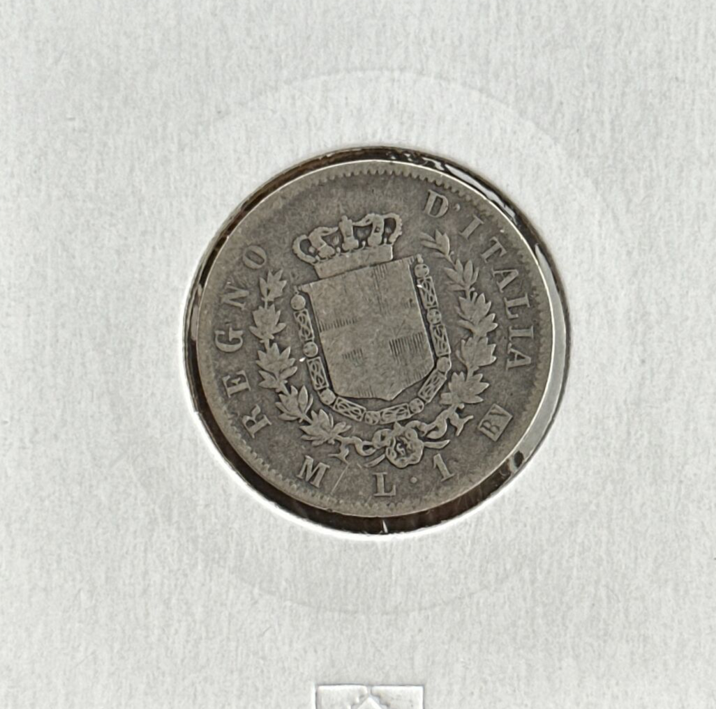 1867 Italy 1 Lira KM# 5.1a Silver Coin - RARE