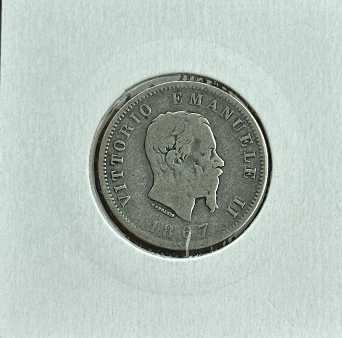 1867 Italy 1 Lira KM# 5.1a Silver Coin - RARE