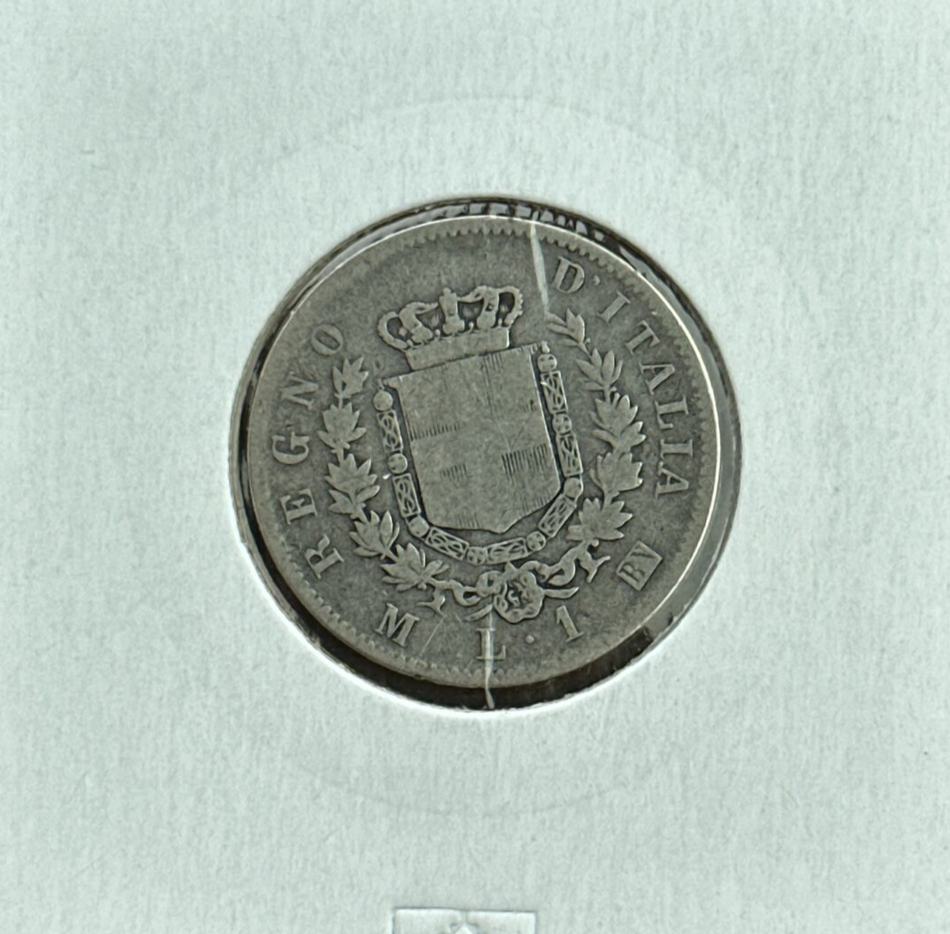 1867 Italy 1 Lira KM# 5.1a Silver Coin - RARE