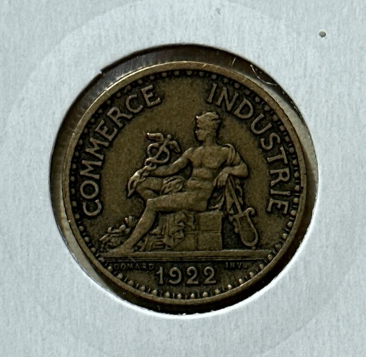 1922 France 1 Franc KM#876. Mercury Seated. Commerce-Industrie