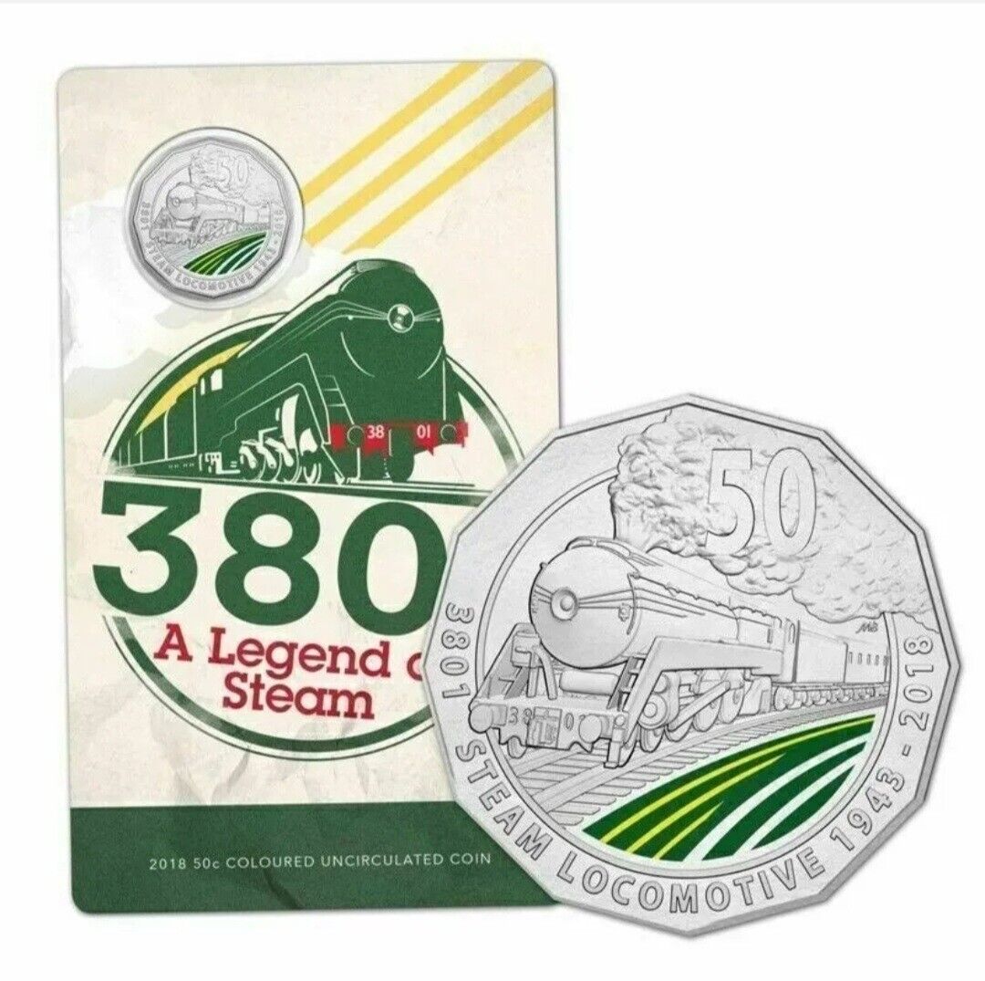 2018 3801 A Legend of Steam Locomotive Carded Coloured 50c UNC Coin - RAM