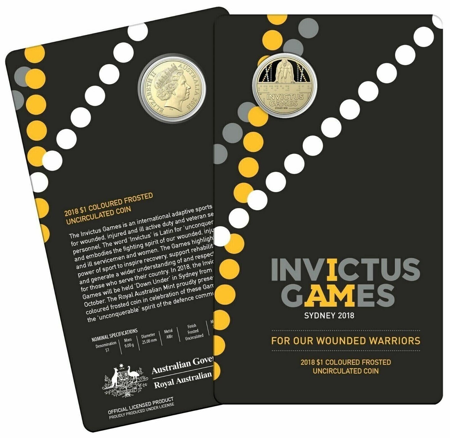 2018 Invictus Games For Our Wounded Warriors One Dollar $1 Uncirculated Coloured Coin on card