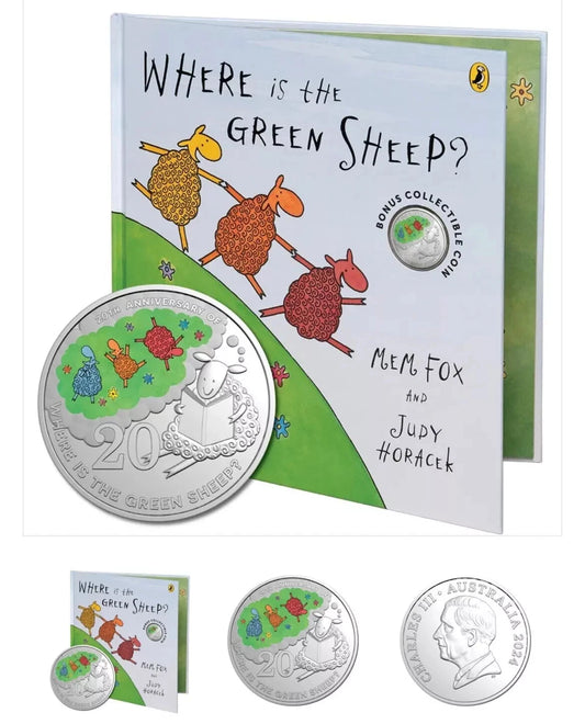 2024 20th Anniversary of Where is the Green Sheep? – 20c Coloured Uncirculated Coin in Book
