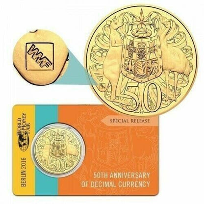 2016 Fifty Cent Decimal Currency 50th Anniversary Gold Plated (50c) Uncirculated Australian Decimal Coin - WMF Berlin