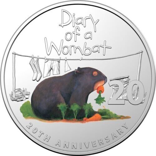 2022 20th Anniversary Diary of a Wombat Coloured 20c coin on card