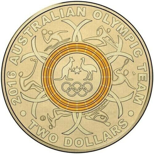 2016 $2 two dollar Olympics yellow coin - Low mintage - CIRCULATED