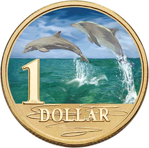 2006 $1 Ocean Series coloured coin - Bottlenose Dolphin