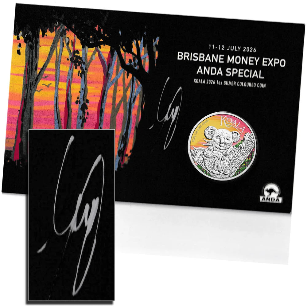 2026 $1 Brisbane Money Expo Koala Coloured SIGNED 1oz Silver Coin