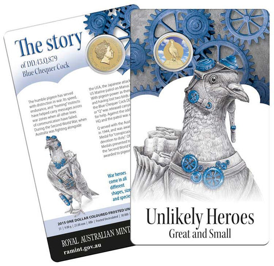 2015 $1 Dollar Unlikely Heroes Great & Small - Blue Chequer Cock UNC